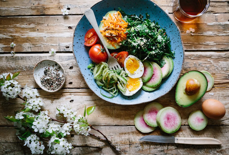Colourful balanced food bowls